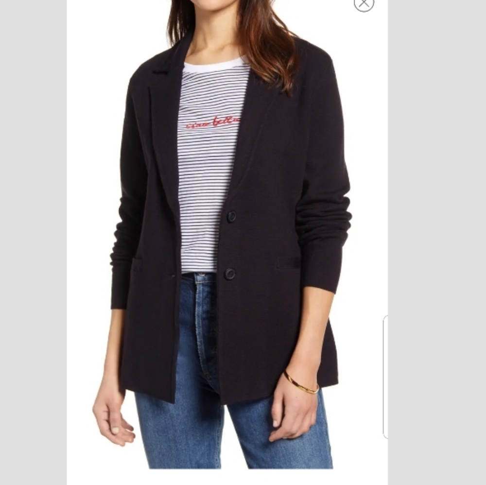 1901 Black Merino Wool Sweater Button Jacket Stretch Blazer NWT Medium